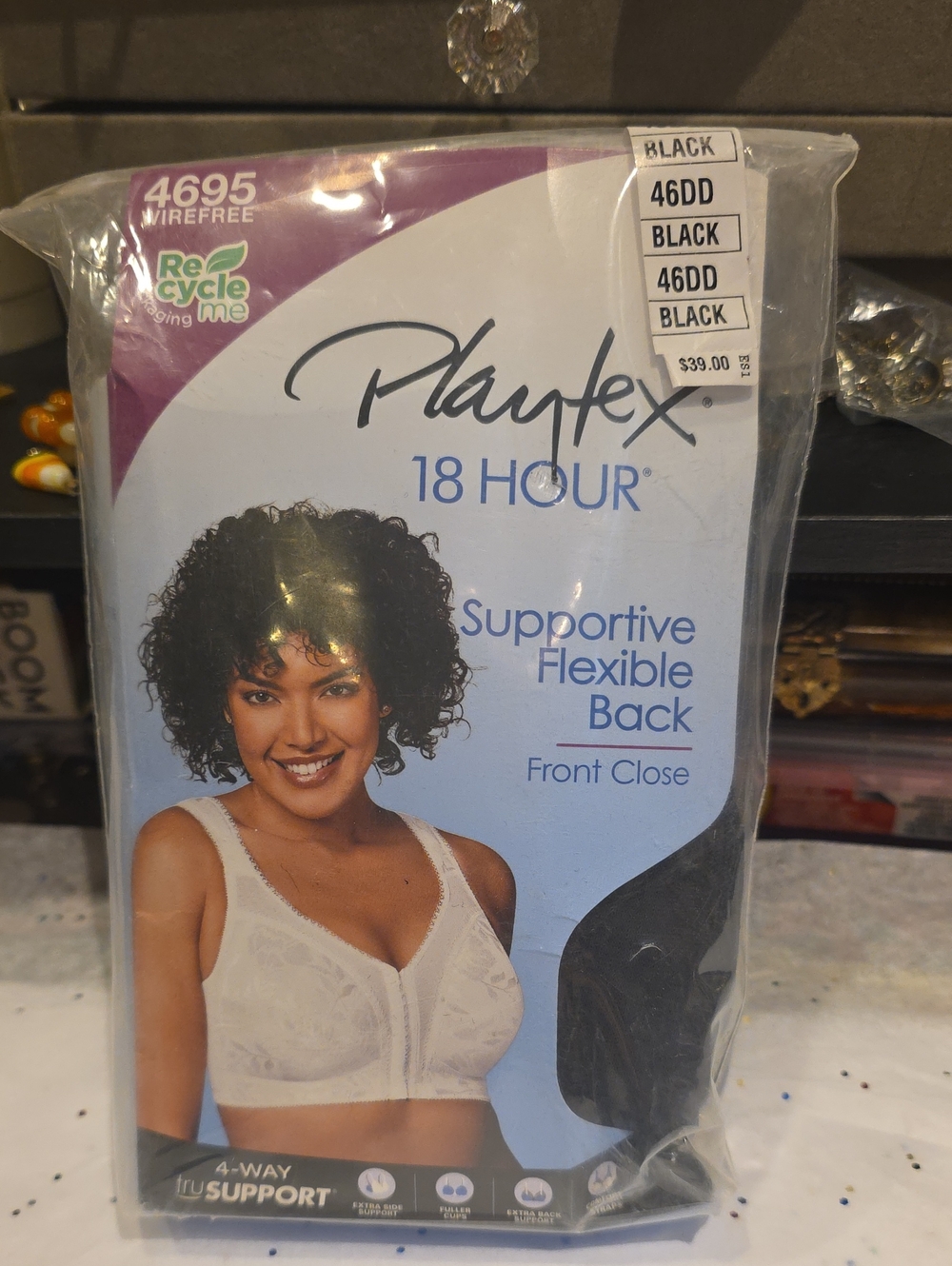 Playtex 18 Hour Front-Close Bra in Black (Packaging)